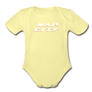 Nap City Short Sleeve Baby Bodysuit - washed yellow