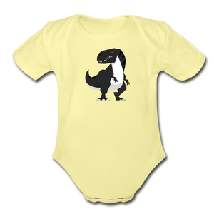 Cartoon T-Rex Baby Bodysuit - washed yellow