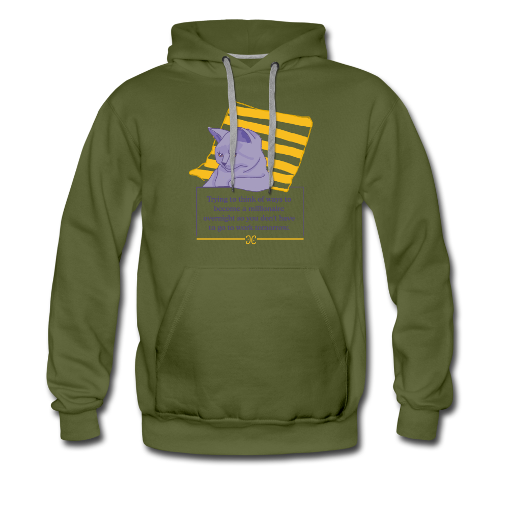 Concentrated Cat Men’s Hoodie - olive green