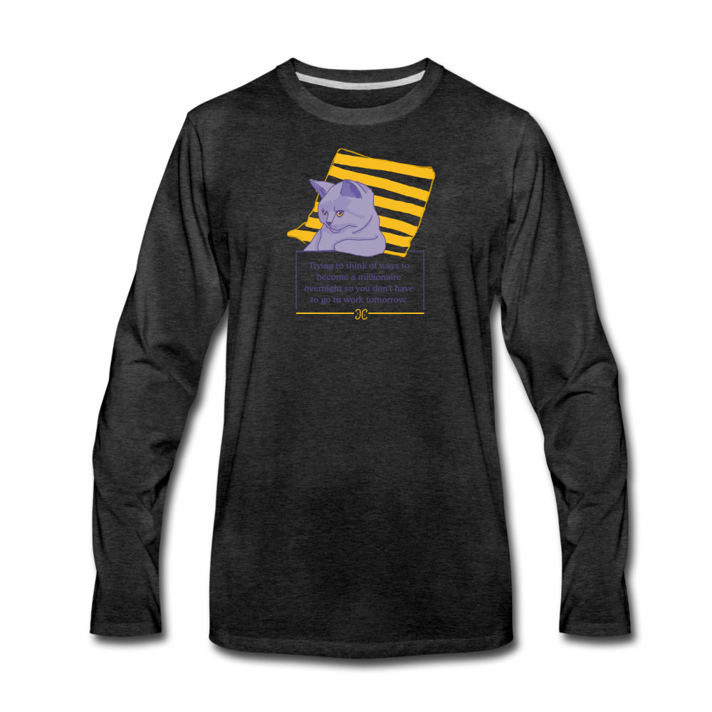 Concentrated Cat Men's Long Sleeve T-Shirt - charcoal gray