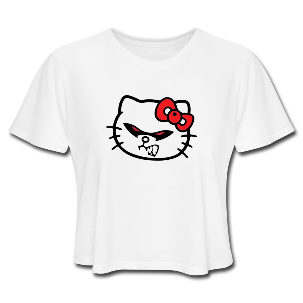 HELL-O Kitty Women's Cropped T-Shirt - white